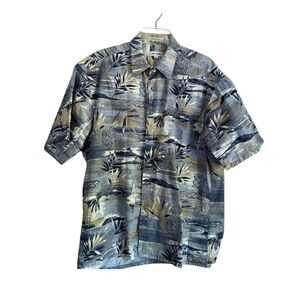 Pierre Cardin Men’s Blue/Gray Tropical Casual Button Down Shirt